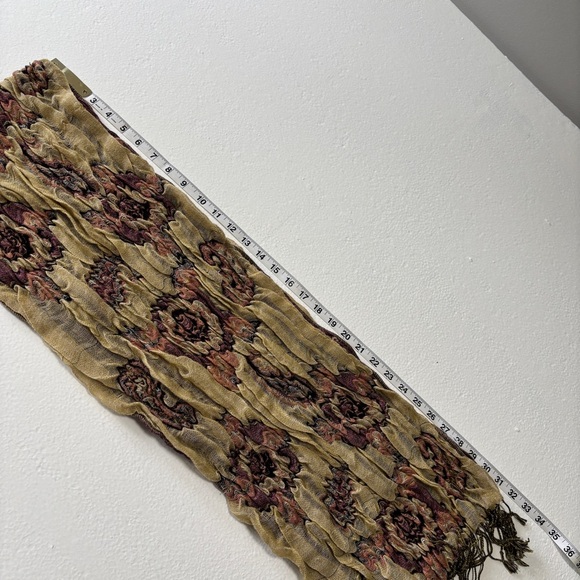 Pashmina & Silk Floral Scarf in Purple and Yellow - Picture 6 of 7